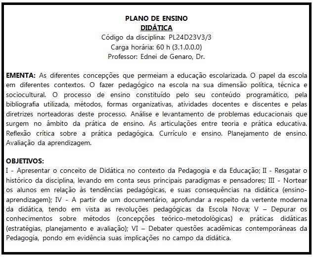 Plano de ensino - Didática 1